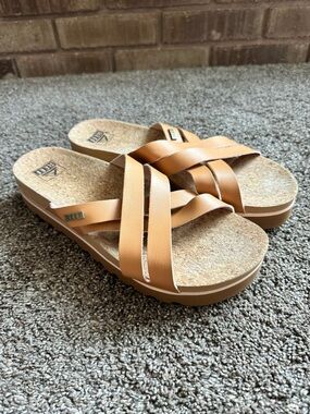 Reef Women's Brown Kaia Cross Cushion Bloom Hi Flip Flop Sandals Size 11